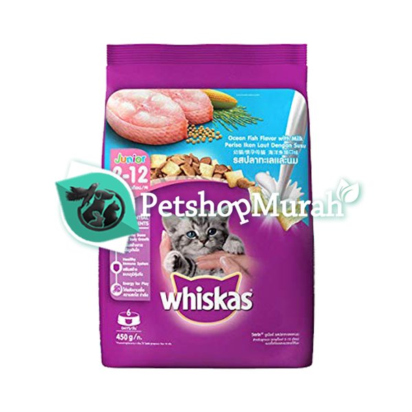 Whiskas Junior Ocean Fish Kitten Dry Cat Food Makanan Anak Kucing 450gr - Image 4