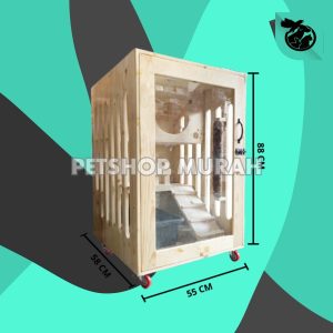Rumah Kandang Kucing Kayu Cat House PlayGround Roda