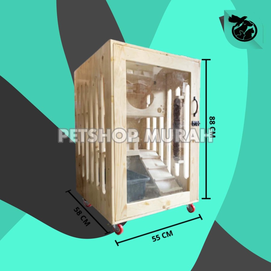 Rumah Kandang Kucing Kayu Cat House PlayGround Roda