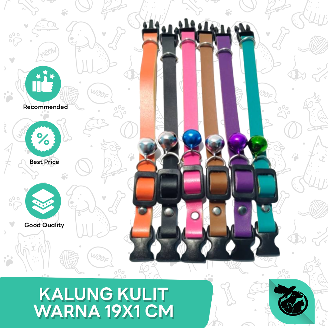 Kalung Kulit Kucing Anjing Warna Bel Polos