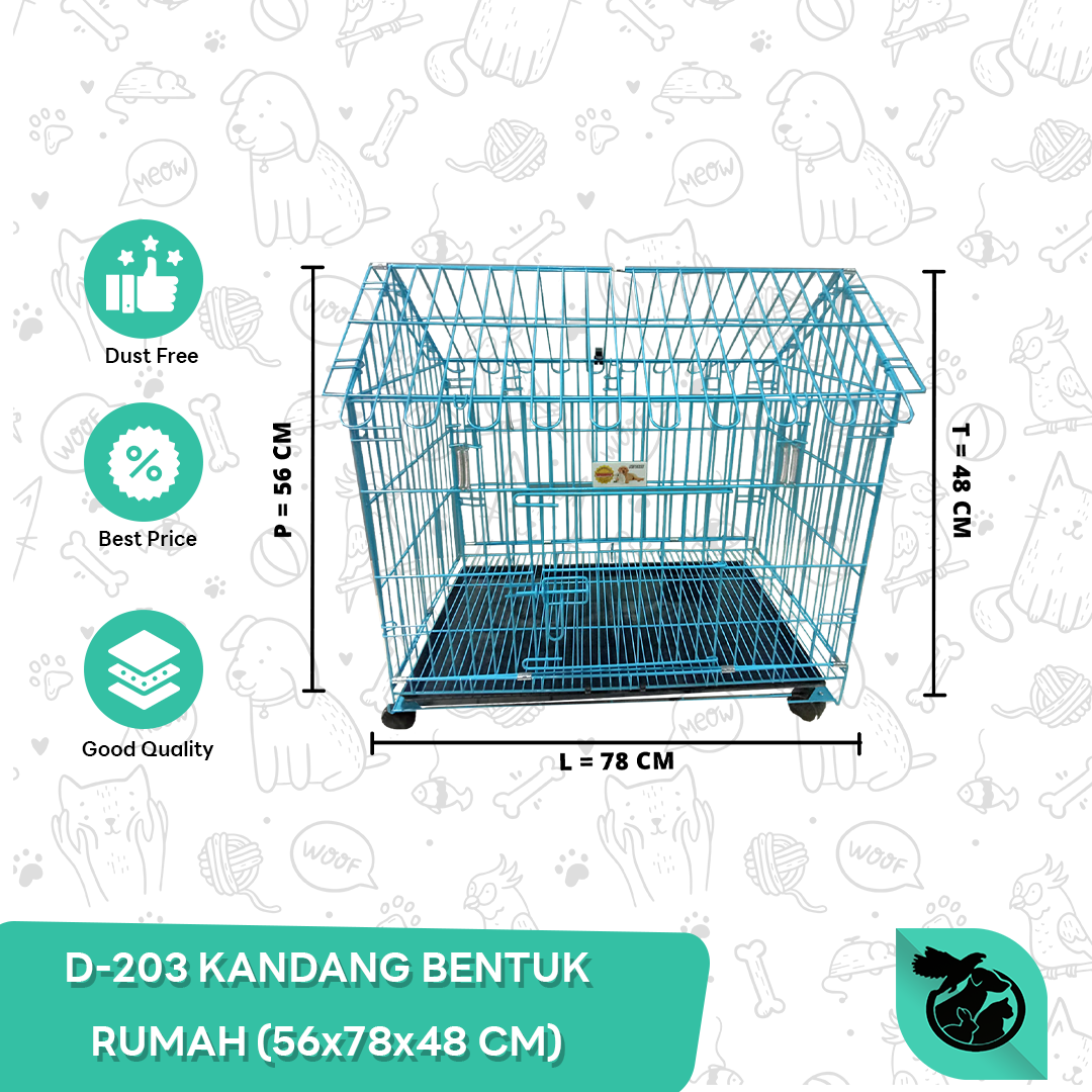 Kandang Lipat Kucing Anjing Besi Bentuk Rumah Knowdown 56x78x48