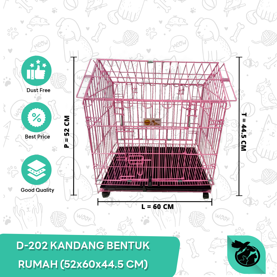 Kandang Lipat Kucing Anjing Besi Bentuk Rumah Knowdown 52x60x44