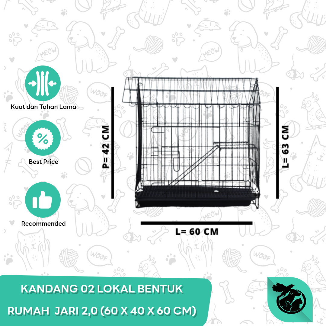 Kandang Lipat Kucing Anjing Besi Bentuk Rumah K02 Lokal 42X60X63 CM