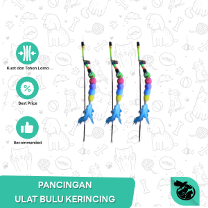 Mainan Tongkat Bola Bulu Pancingan Ulat Kerincing