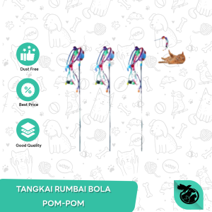 Mainan Kucing Tangkai Rumbai Bola Pom Pom Cat Toys