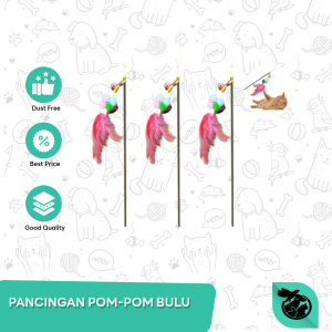 Mainan Hewan Kucing Pancingan Pom Pom Bulu Lonceng