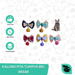 Kalung Kucing Anjing Pita Tumpuk Satin & Pita Tumpuk Bell Besar