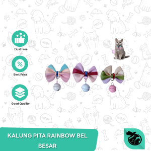 Kalung Kucing Anjing Pita Rainbow Motif Bel Besar