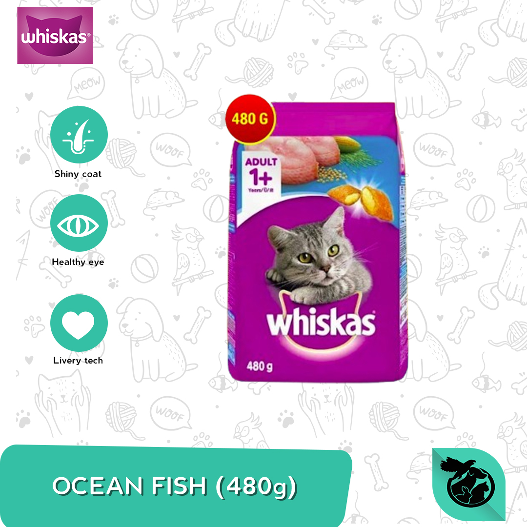 Whiskas Ocean Fish Adult Dry Cat Food Makanan Kucing Dewasa 480gr