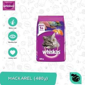 Whiskas Mackerel Adult Dry Cat Food Makanan Kucing Dewasa 480gr