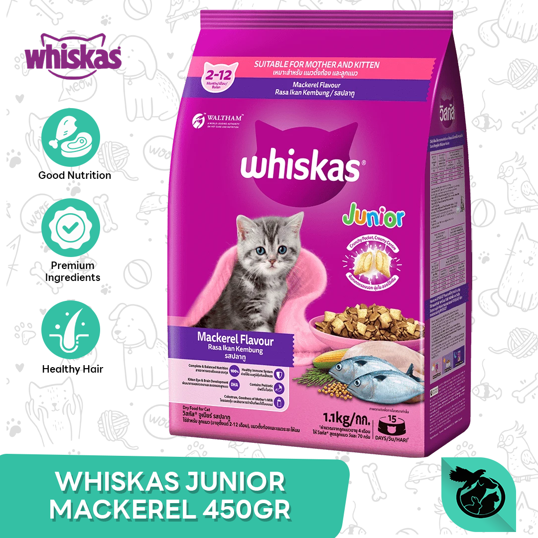 Whiskas Junior Mackerel Kitten Dry Cat Food Makanan Anak Kucing 450gr