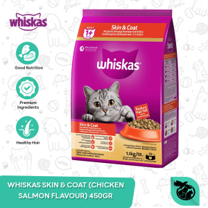 Whiskas Makanan Kucing Kering Dry Food Adult Skin Coa kulit Bulu 450G