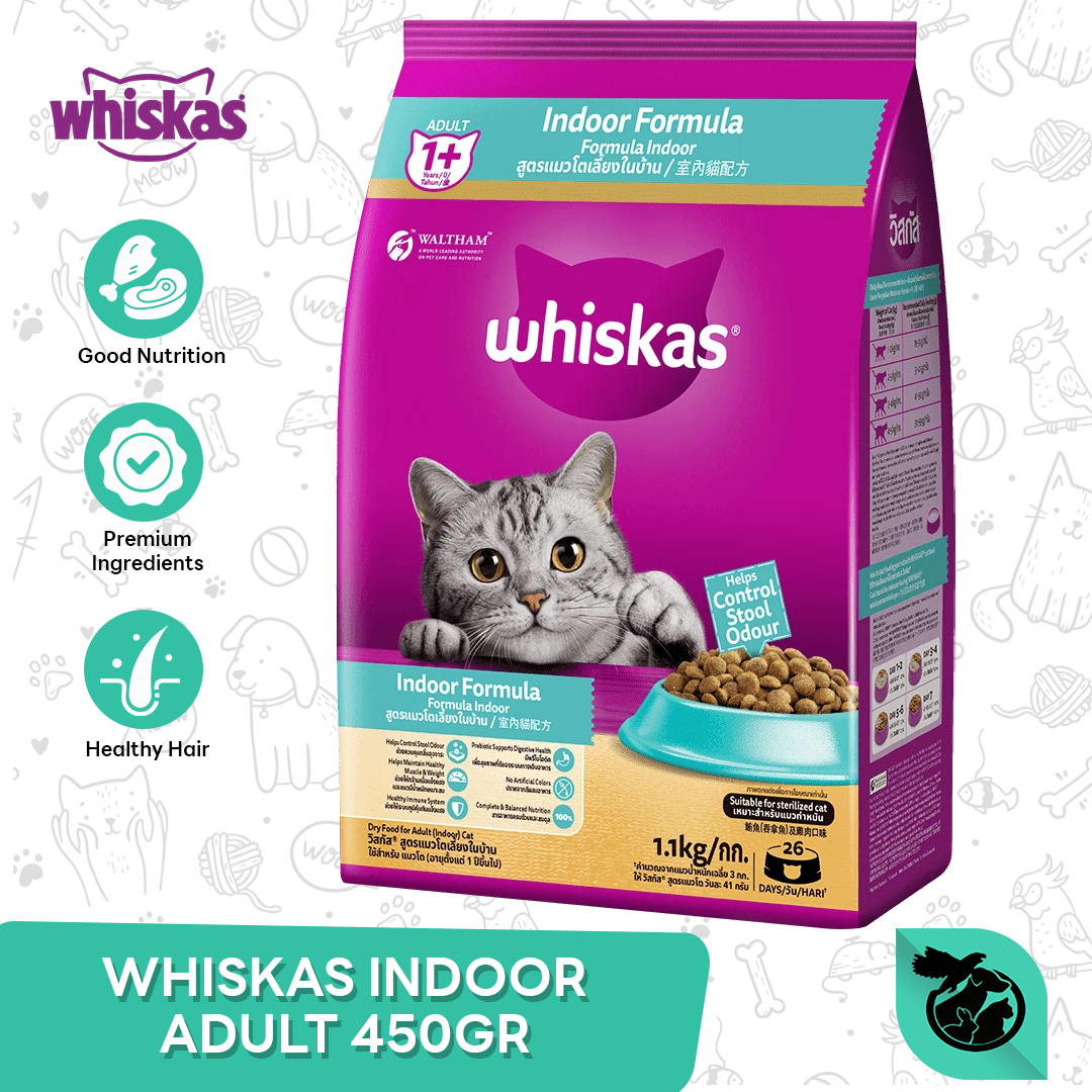 Whiskas Indoor Adult Dry Cat Food Makanan Kucing Dewasa 450gr
