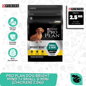 Makanan Anjing Pro Plan Small & Mini Adult 7up Bright Mind Senior 2.5Kg