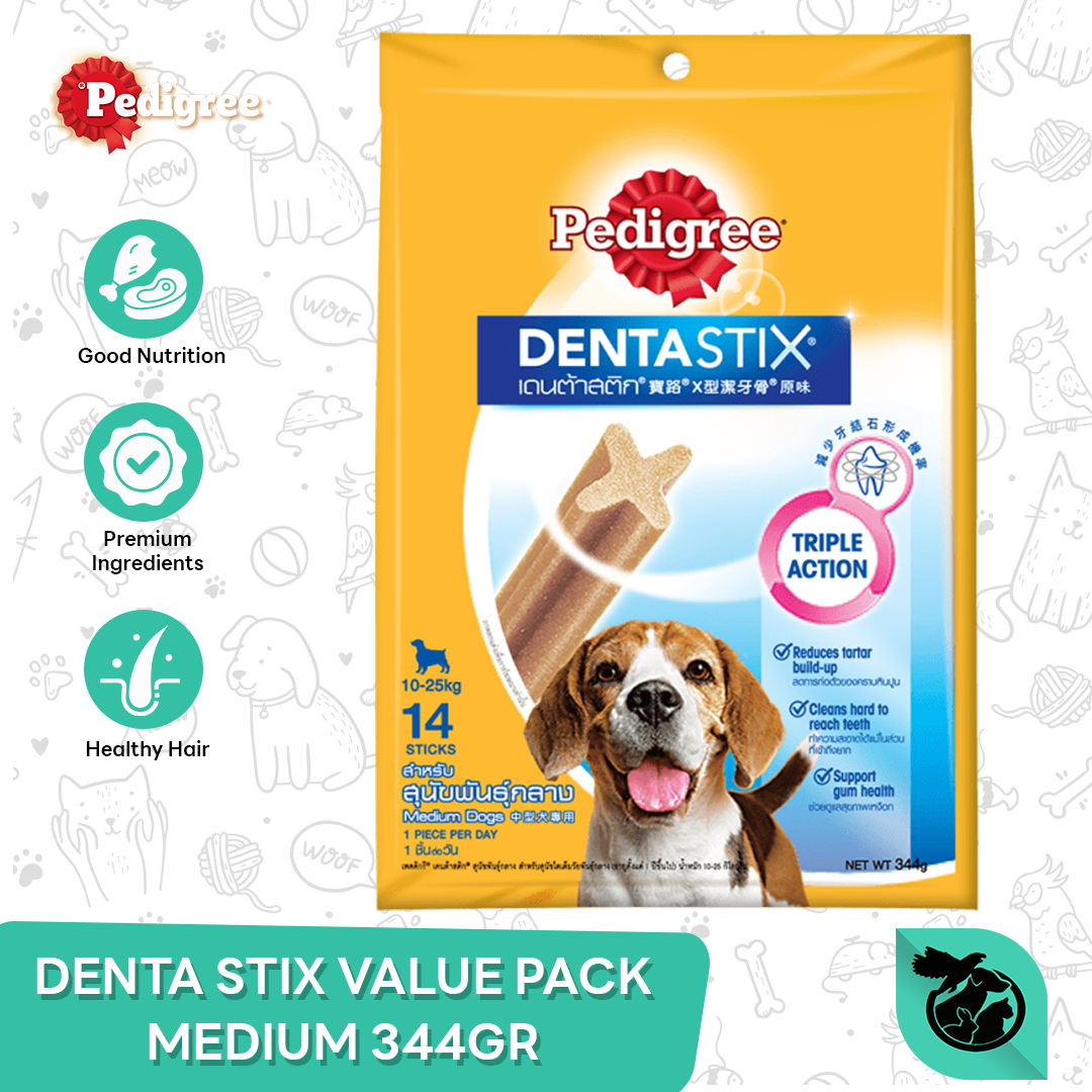 Pedigree Dentastix Value Pack Medium Dog Treats Snack Camilan Anjing 344gr