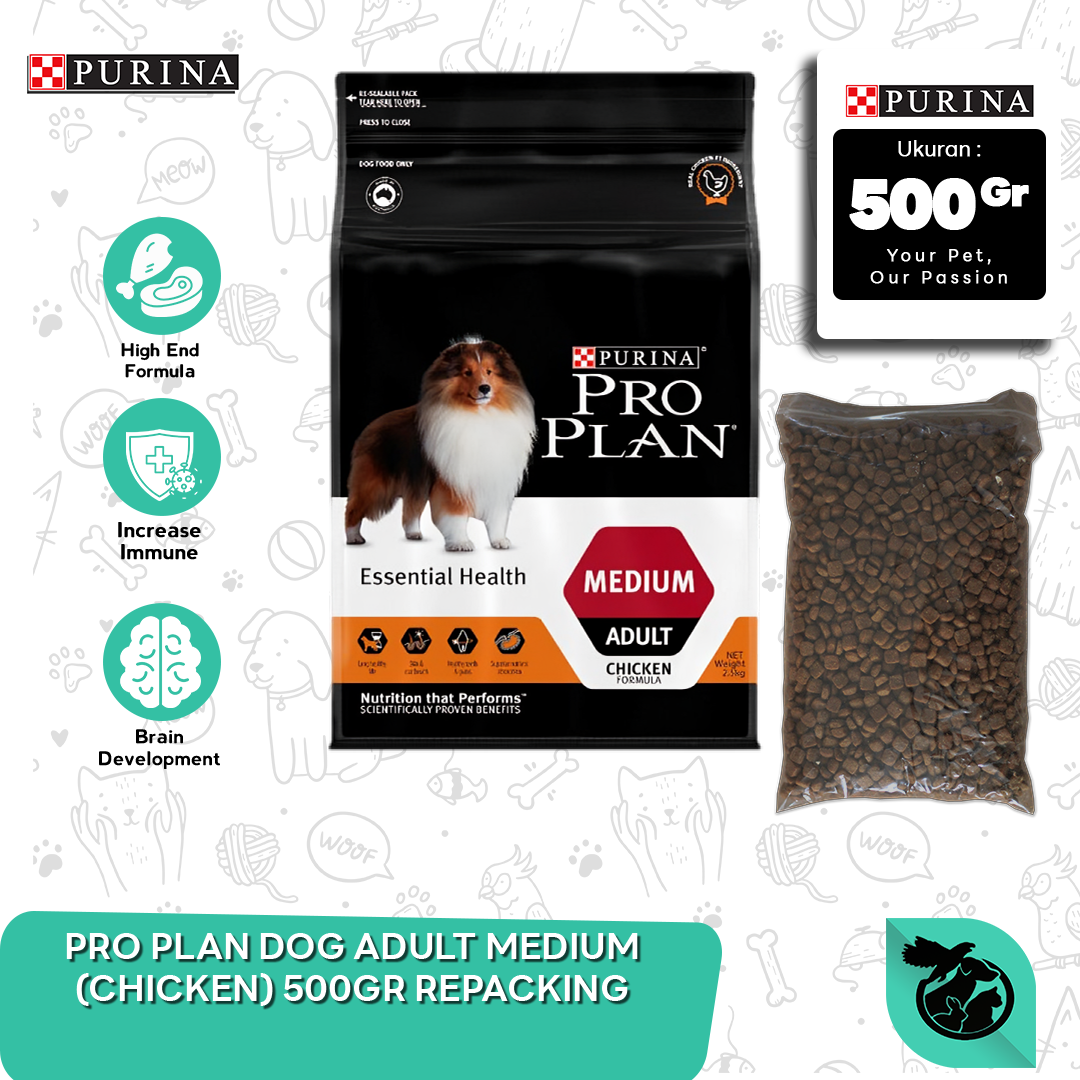 PRO PLAN DOG ADULT - MEDIUM (CHICKEN) 500 GR REPACKING