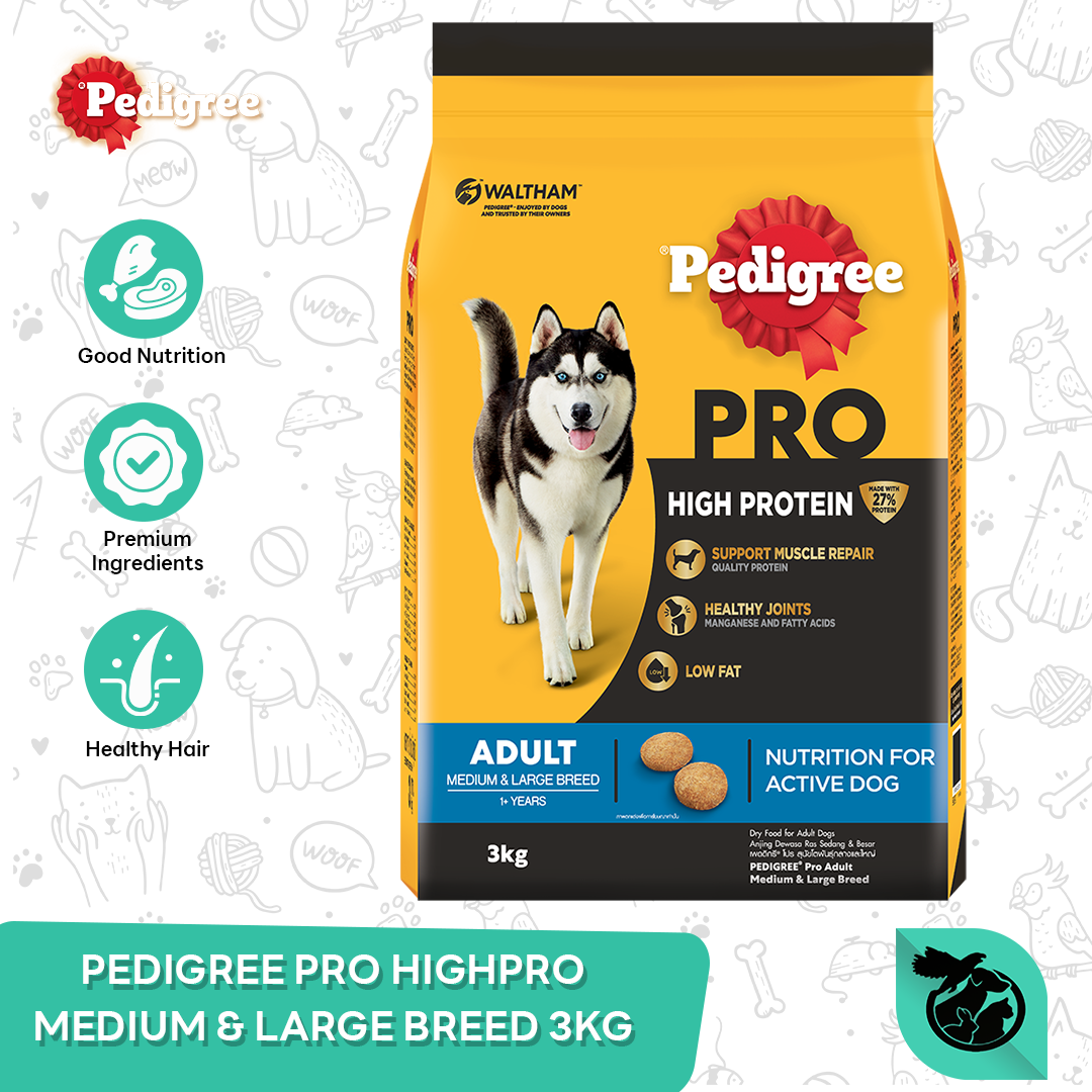 Pedigree Pro High Protein Medium & Large Breed Dry Dog Food Makanan Anjing 3kg