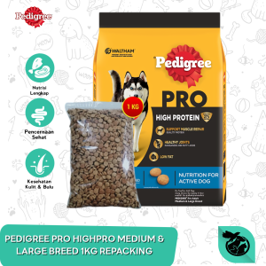 Pedigree Pro High Protein Medium & Large Breed Dry Dog Food Makanan Anjing 1kg Repack