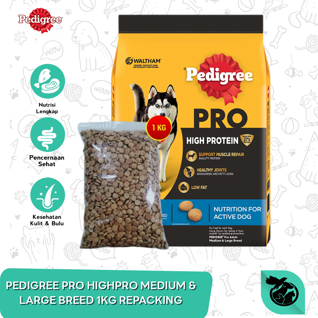 Pedigree Pro High Protein Medium & Large Breed Dry Dog Food Makanan Anjing 1kg Repack