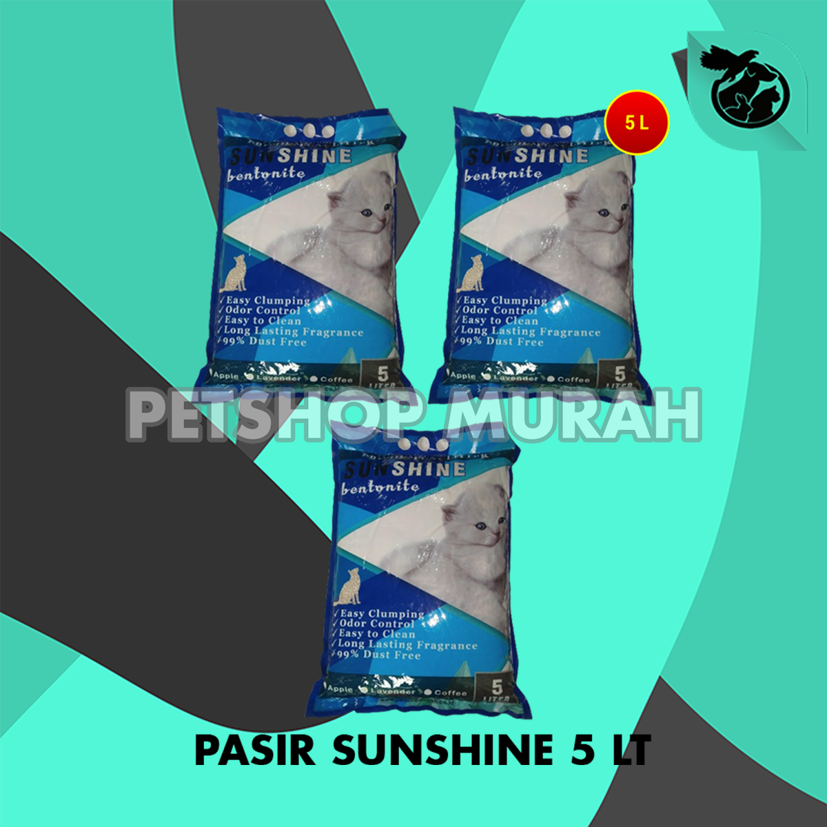 Pasir Kucing Gumpal Sunshine Wangi Clumping Bentonite 5 Liter