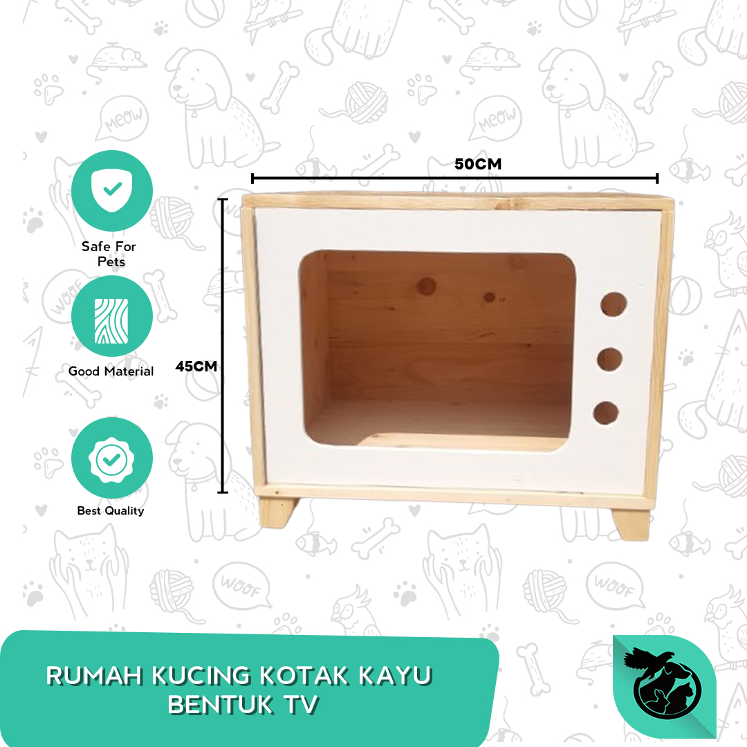 Kandang Rumah Kucing Anjing Kotak Kayu Bentuk TV - Image 2