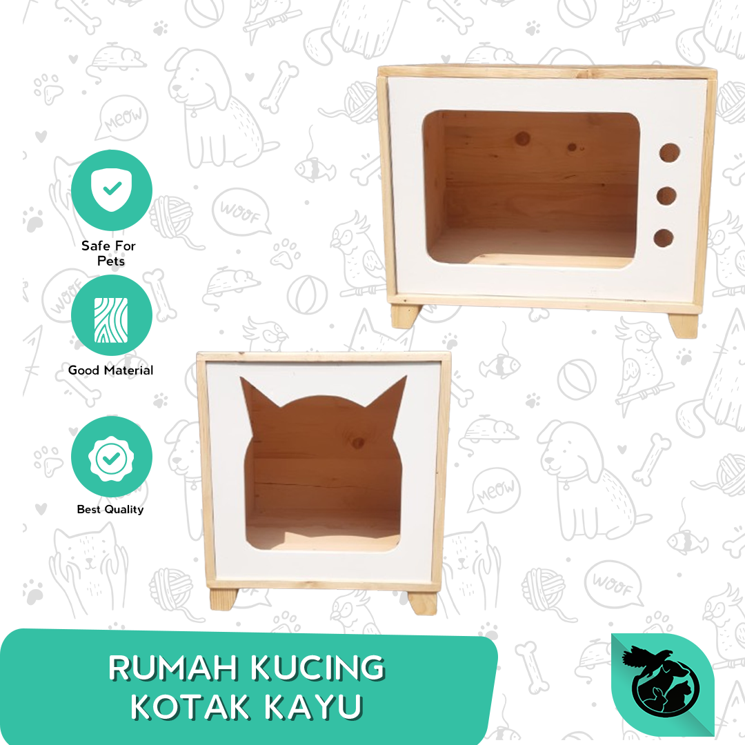 Kandang Rumah Kucing Anjing Kotak Kayu Bentuk TV
