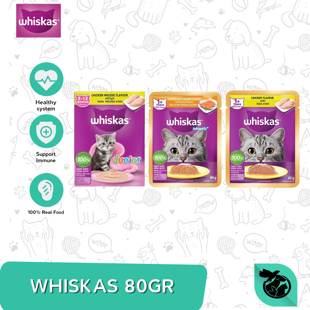 Whiskas Pouch Adult & Junior Kitten Wet Cat Food All Variants 80gr