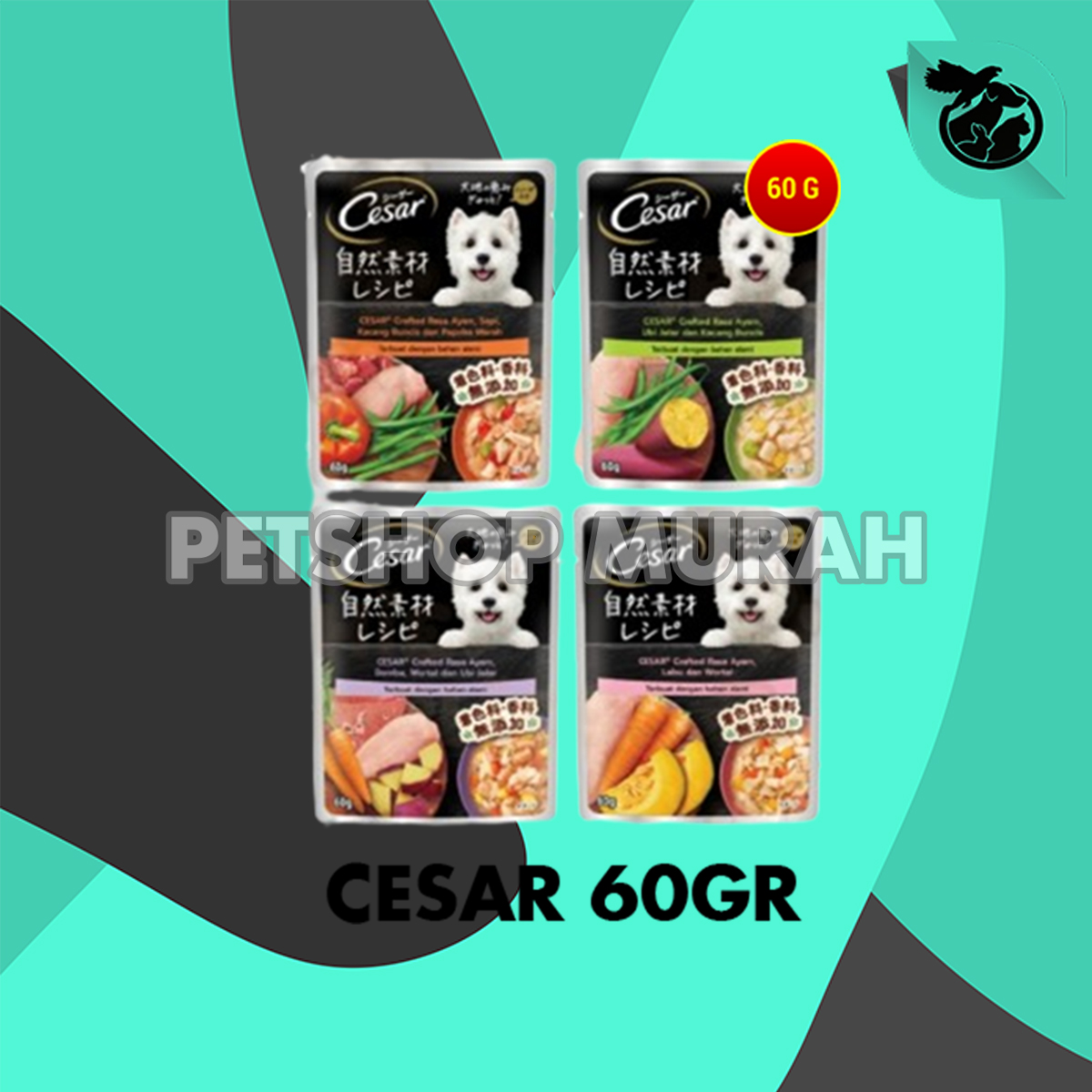 Makanan Anjing Basah Cesar Dog Wet Food Pouch 60 Gram